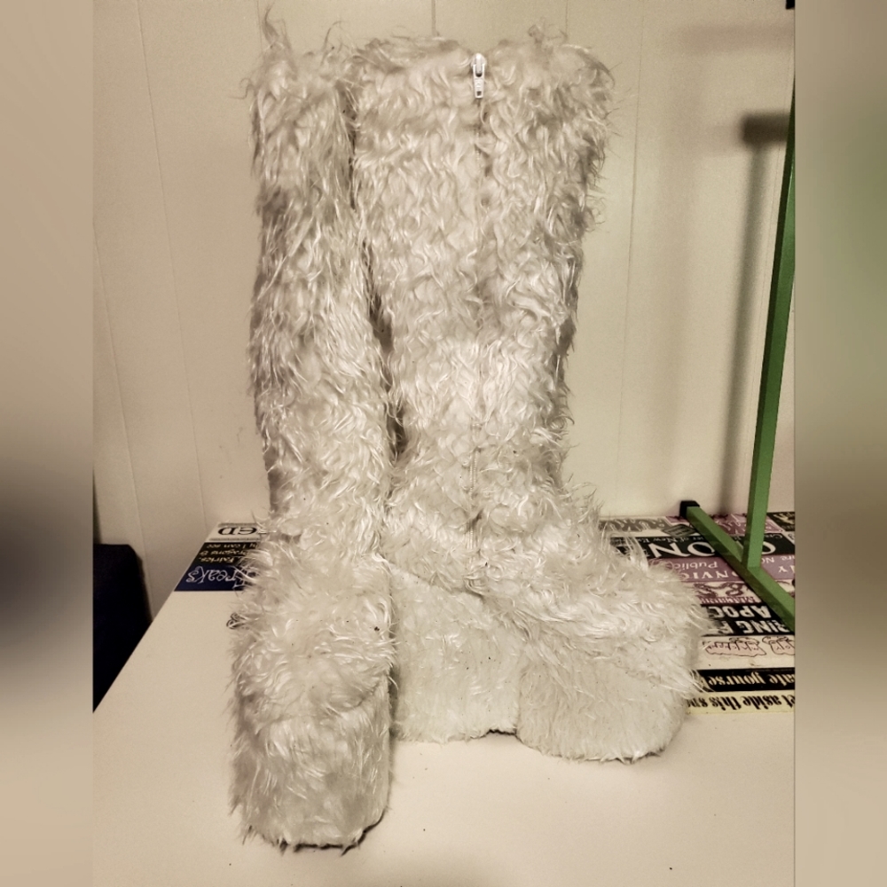 White Furry Ellie Platform Boots